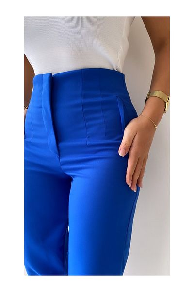 A&O Style Women's Saks High Waist Carrot Model Fabric Trousers with Piping and Pockets on the Front