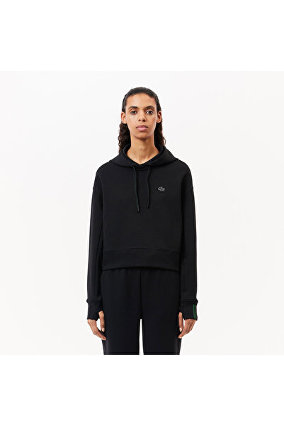 Lacoste Kadın Relaxed Fit Kapüşonlu Siyah Sweatshirt
