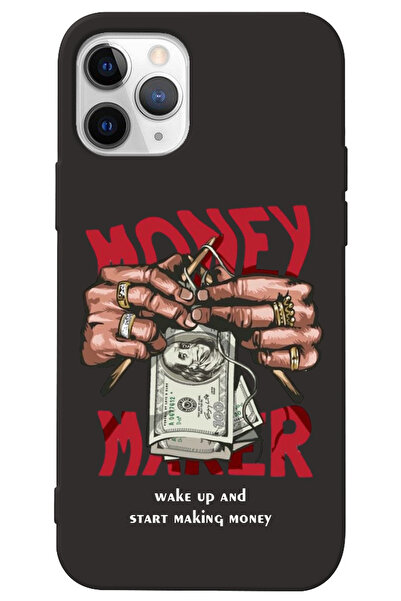 WANNA PROTECT iPhone 13 Pro Siyah İçi Kadife Make Money Desenli Silikon Telef...