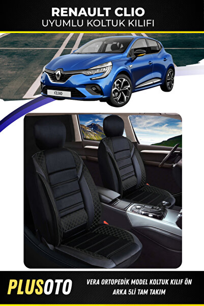 PlusOto مجموعة أغطية مقاعد السيارة السوداء المتوافقة مع سلسلة فيرا من رينو كل...