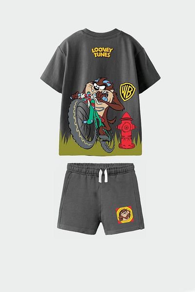 Monila Boy's Tasmanian Devil Printed Cotton Tshirt Shorts Bottom Top Set