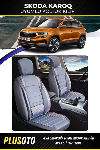 PlusOto مجموعة غطاء مقعد السيارة المدخن من سلسلة Vera المتوافقة مع Skoda Karo...