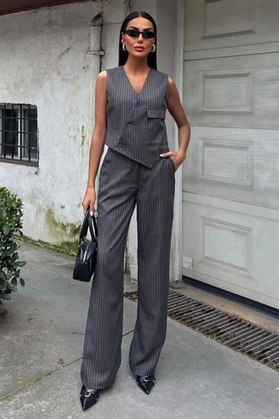 nedo7 Vest Cross Detail Buttoned Pocket Vest Suit 10150