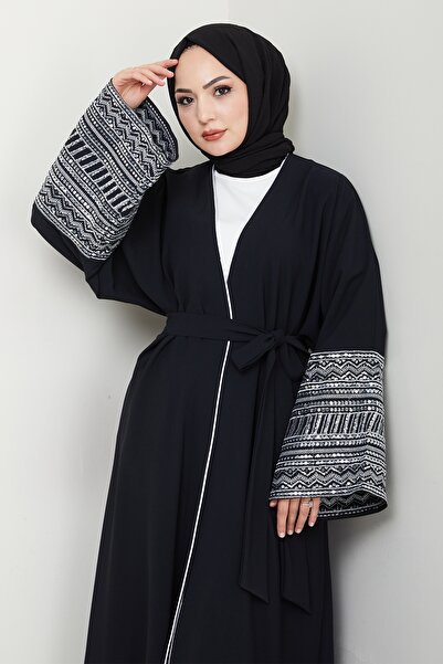 InStyle Kolları Pul Payetli Siyah Abaya