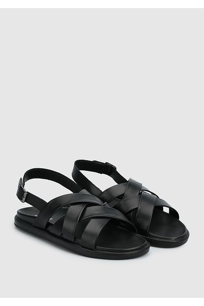 Eclipse Μαύρα δερμάτινα ανδρικά πέδιλα Comfort