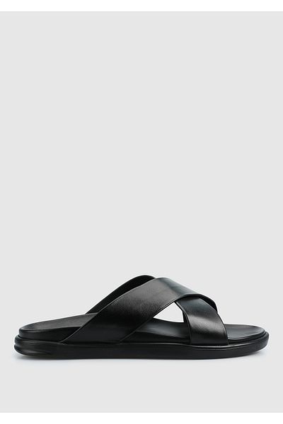 Eclipse Black Leather Men's Comfort Slippers