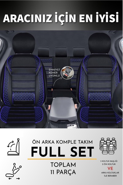 PlusOto Nissan Pulsar Compatible Vera Series Black Blue Car Seat Covers Set of 5 M-576