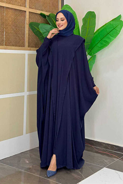 Bym Fashion Hooded Abaya and Robe Double Set 70013 Navy Blue