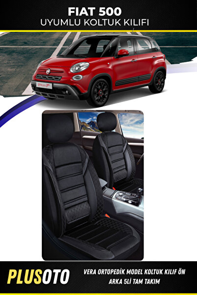 PlusOto مجموعة أغطية مقاعد السيارة باللون الأسود المتوافقة مع عائلة فيات 500 ...