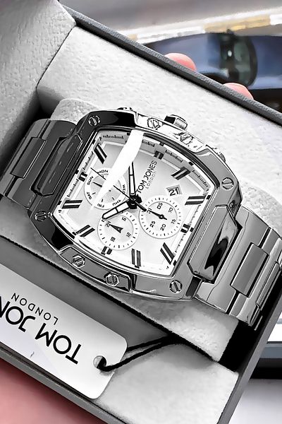 Tom Jones Original Square Case Men Wristwatch Waterproof Silver Color Steel Band Gift Bangle Gtje2099C4