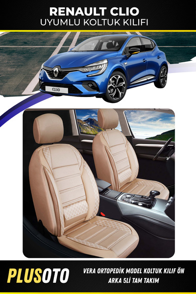 PlusOto مجموعة غطاء مقعد السيارة باللون البيج المتوافق مع سلسلة فيرا من رينو ...