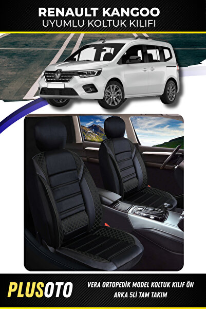 PlusOto مجموعة غطاء مقعد السيارة الأسود المتوافقة مع سلسلة Vera من Renault Ka...