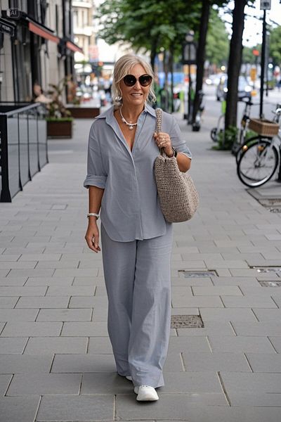 Toridas Linen Casual Double Bottom Top Gray Suit