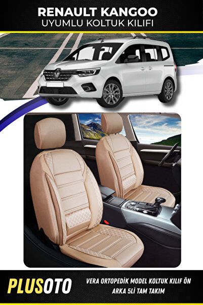 PlusOto مجموعة غطاء مقعد السيارة باللون البيج المتوافق مع سلسلة رينو كانجو مك...