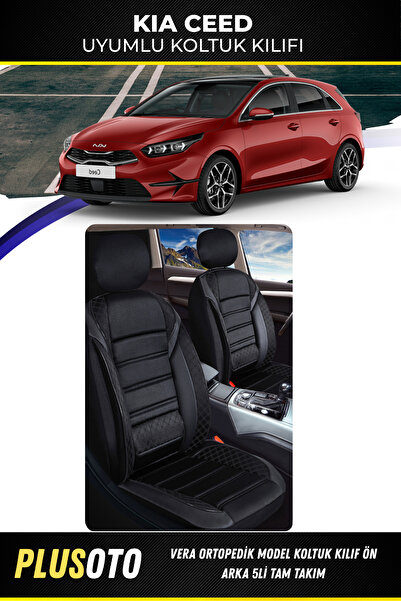 PlusOto مجموعة أغطية مقاعد السيارة السوداء المتوافقة مع سلسلة Vera من Kia Cee...