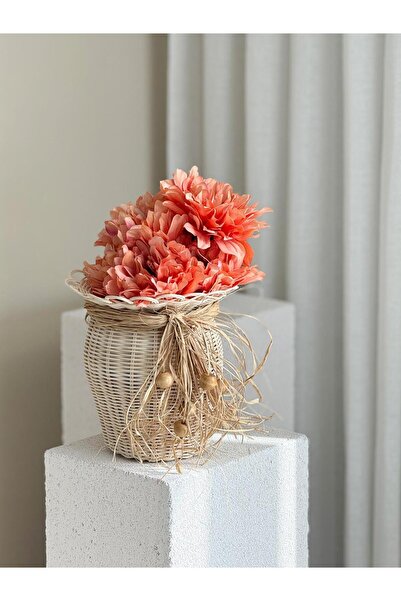 Maison Avf Set of 2 Rattan Handmade Vase & Artificial Peony Flower