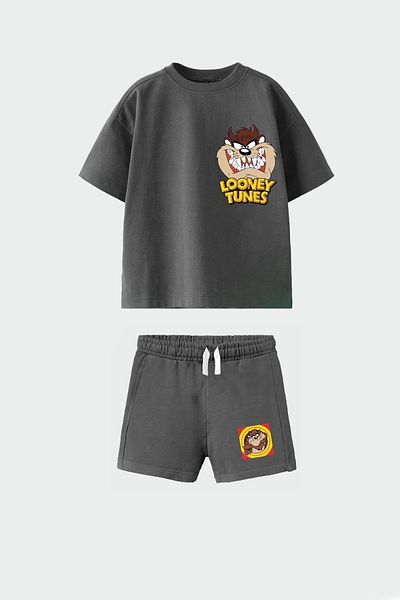 Monila Boy's Tasmanian Devil Printed Cotton Tshirt Shorts Bottom Top Set