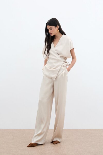 Sateen Cepli Bol Pantolon - Bej