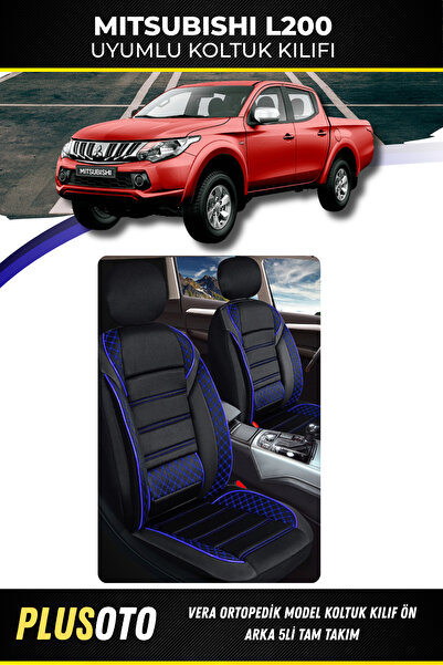 PlusOto مجموعة أغطية مقاعد السيارة المتوافقة مع سلسلة Vera من Mitsubishi L200 باللون الأسود والأزرق مكونة من 5 قطع M-510