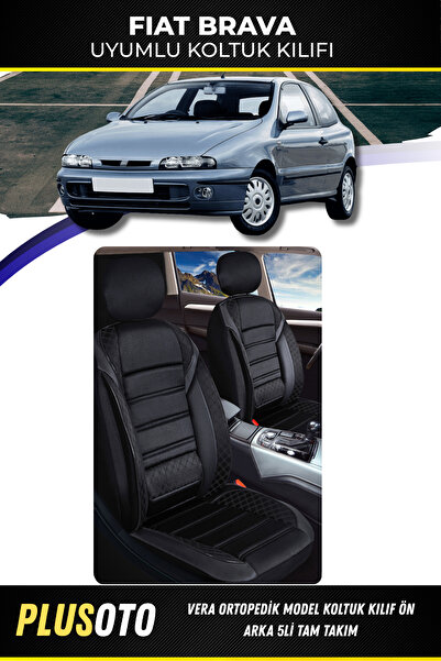 PlusOto مجموعة أغطية مقاعد السيارة السوداء المتوافقة مع فيات برافا من سلسلة ف...