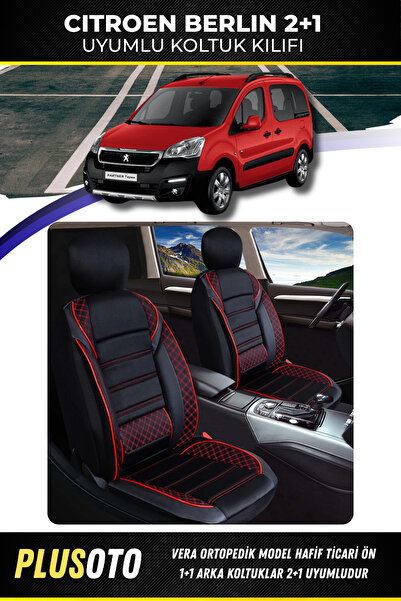 PlusOto Citroen Berlingo Commercial Compatible Vera Series Black Red Car Seat...