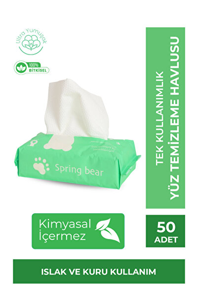 Spring bear Tek Kullanımlık Makyaj Temizleme Ve Yüz Yüz Kurulama Havlusu 50'li