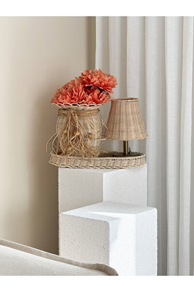 Maison Avf 4'lü Rattan Masa Lambası - Alt Eskitme Gold & Düzenleyici & Vazo &...