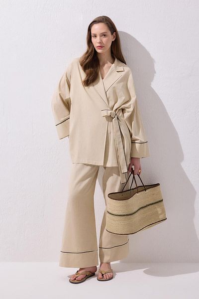 KADRİYE BAŞTÜRK Maria Bias Linen Jacket Trousers Set Natural