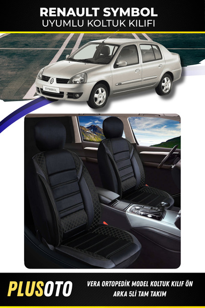 PlusOto مجموعة أغطية مقاعد السيارة السوداء المتوافقة مع رينو سيمبول من سلسلة ...