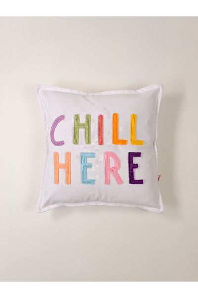 Galia Tasarım Husă de pernă Chill Here Motto Punch - Alb colorat