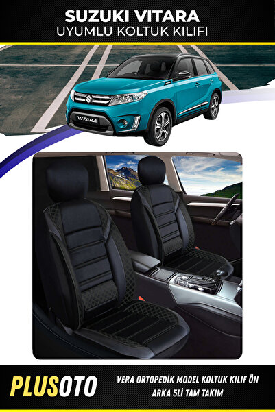 PlusOto مجموعة غطاء مقعد السيارة الأسود المتوافقة مع سوزوكي فيتارا من سلسلة ف...