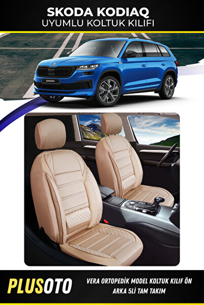 PlusOto سكودا كودياق متوافق مع سلسلة فيرا غطاء مقعد السيارة البيج مجموعة من 5...