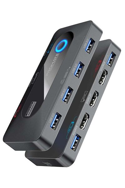 Promate MediaSwitch-KVM - USB KVM Switch with USB-A 3.0 Ports, HDMI Inputs/Output