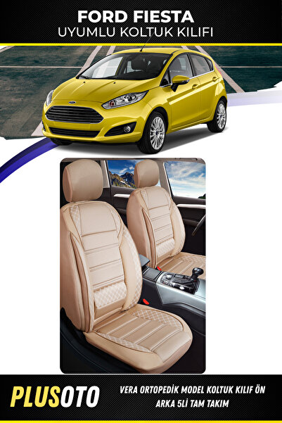 PlusOto مجموعة أغطية مقاعد السيارة باللون البيج المتوافقة مع سلسلة فيرا من فورد فوكس مكونة من 5 قطع M-272