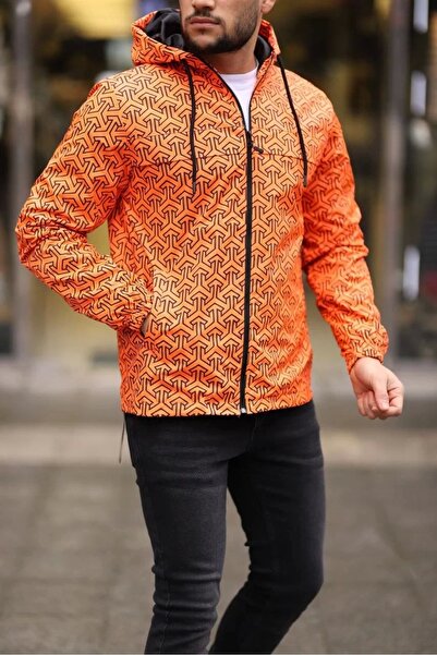 MODA55 Unisex Hooded Lined Raincoat - Orange