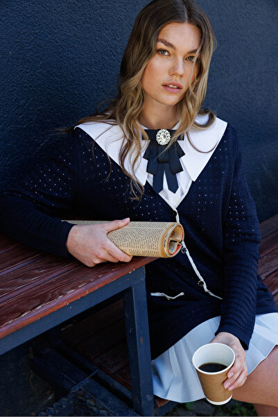 Desen Triko Navy Blue Green Goblet Braided Summer Knitwear 25355