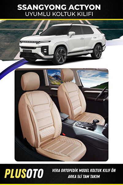 PlusOto مجموعة غطاء مقعد السيارة باللون البيج من سلسلة Vera المتوافقة مع Ssan...