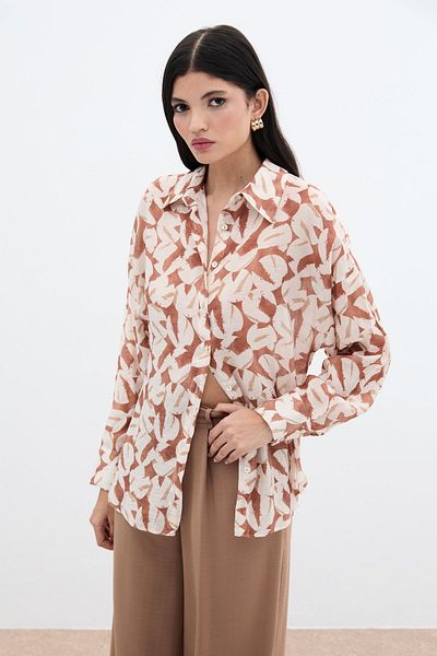 Sateen Patterned Viscose Shirt - Brown