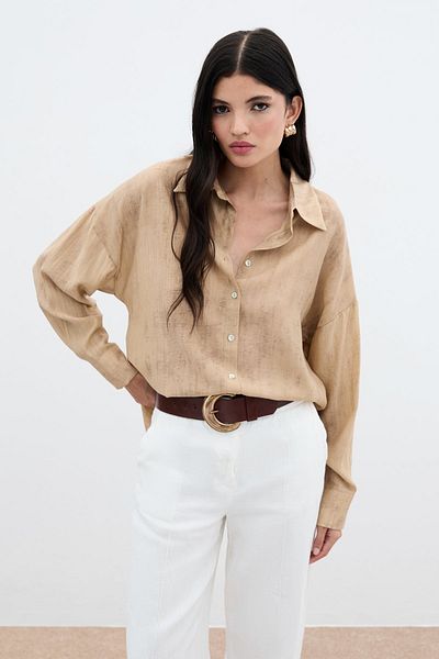 Sateen Patterned Thin Casual Shirt - Camel