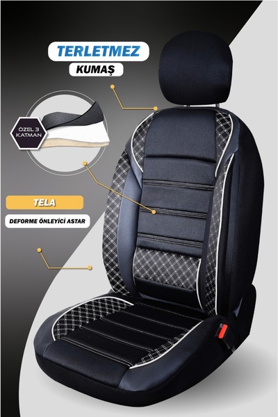 PlusOto Nissan Pulsar Compatible Vera Series Black and White Car Seat Covers Set of 5 M-574