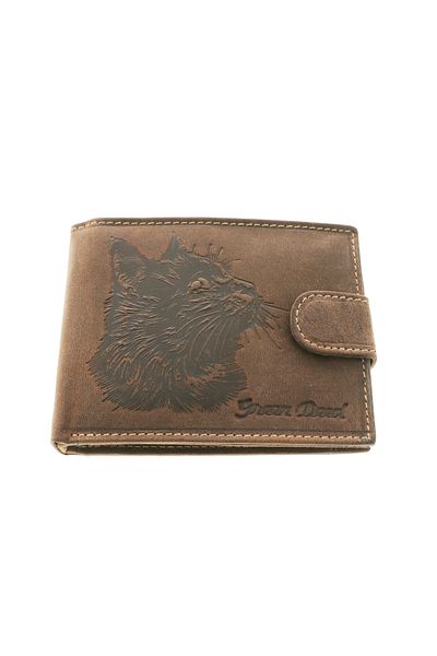 GiftExpress Cat wallet genuine leather brown RFID