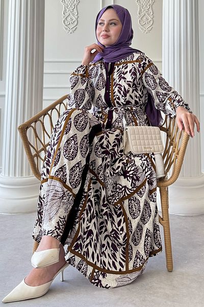InStyle Φόρεμα μωβ βισκόζης με πολύχρωμο μοτίβο με φύλλα