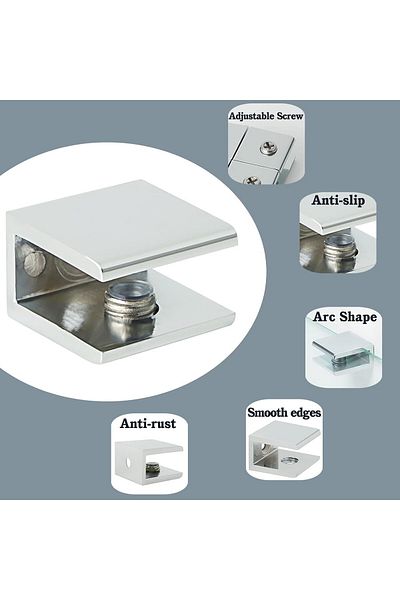 Generic SAYAYO Glass Shelf Bracket Holder, 4 PCS Adjustable Shelf Clamp Metal Wall Mounted Shelf Supports fo