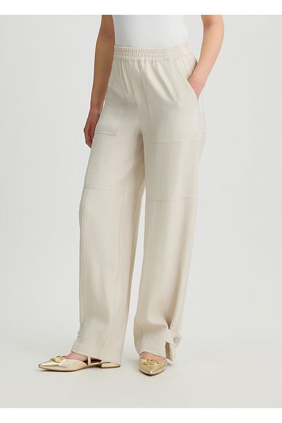 Liu Jo Women's High Waist Leg Button Detailed Pocket Relaxed Cut Ecru Trousers Wa5262T3406-20304