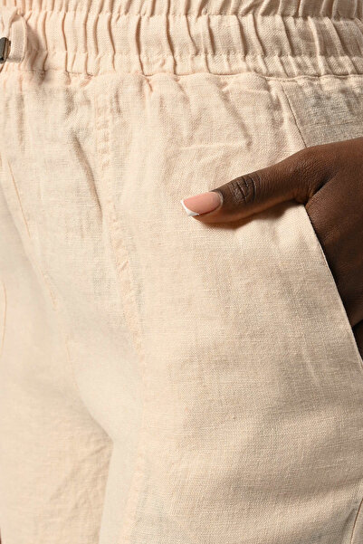 Orfeo Negro Women's Elastic Waist Comfortable Fit 100% Linen Solid Color Pants