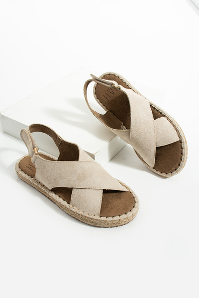 HVZ Exclusive Μπεζ γυναικεία ψάθινη σόλα Cross Band Anatomical Comfort Espadr...