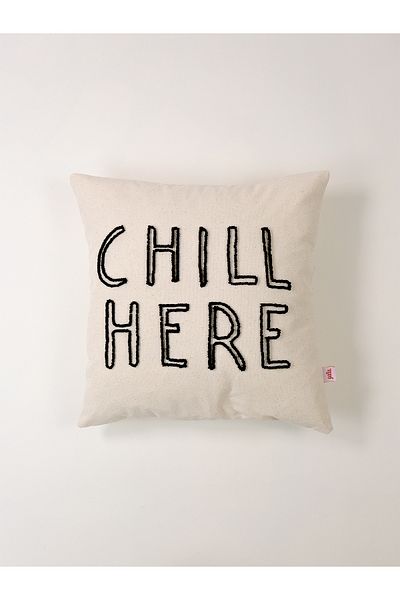 Galia Tasarım Chill Here - Motto Washed Linen Punch Throw Μαξιλαροθήκη - Μαύρο