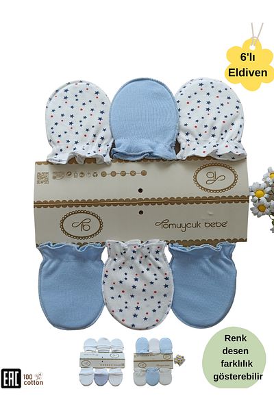 Bebella 6 Pairs of Baby Girl / Boy Gloves 100% Cotton Special Gloves for Babies Newborn Gift
