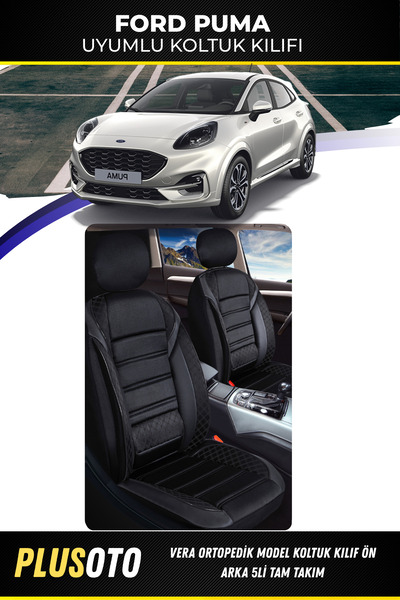 PlusOto مجموعة أغطية مقاعد السيارة السوداء المتوافقة مع سلسلة Vera من Ford SU...