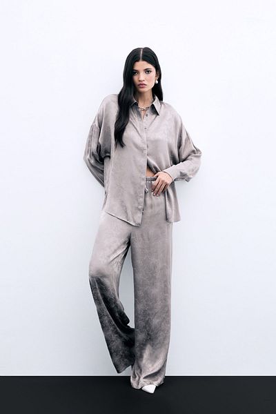 Sateen Jacquard Satin Trousers - Mink